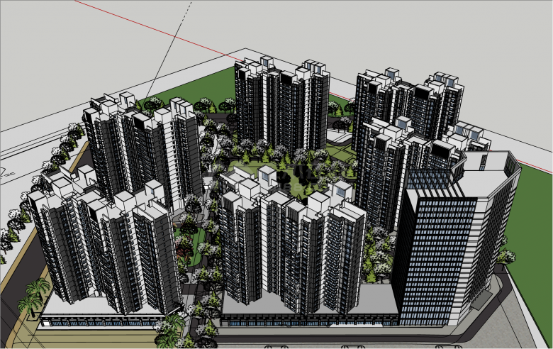 经典粤海国际简约现代风格高层住宅小区su模型-图一