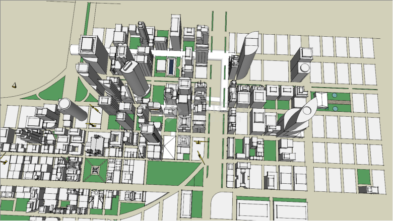 全灰高楼大厦城市规划商业su模型-图二