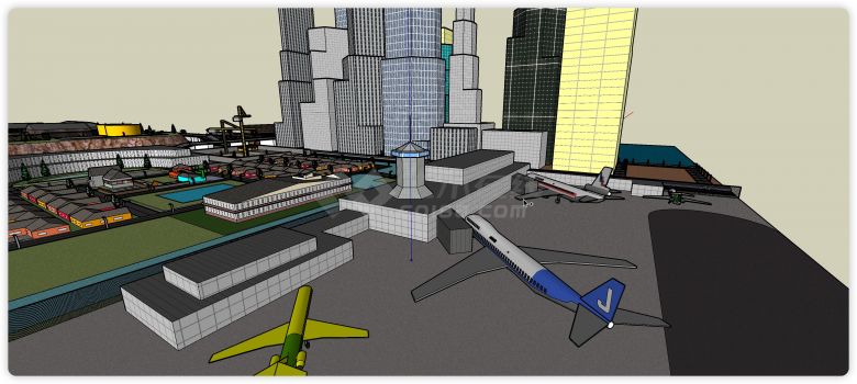 机场商业区城市规划商业综合体建筑su模型-图一