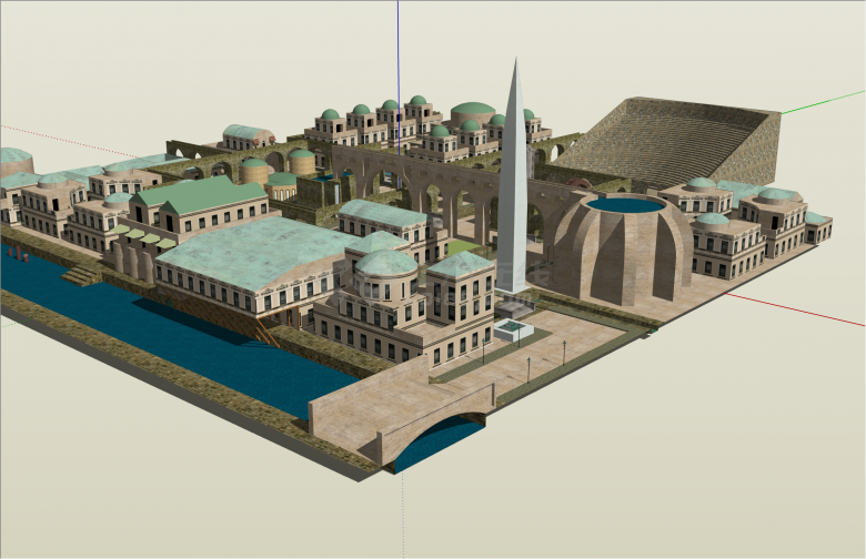 特色古罗马风格城市规划商业综合体建筑su模型-图一