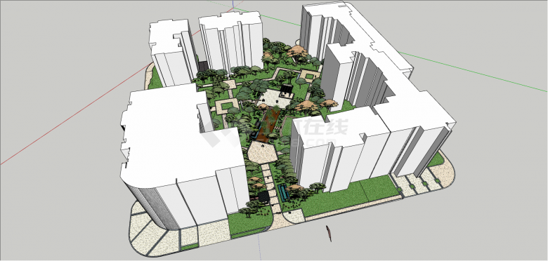 现代多绿植草坪的住宅小区su模型-图一