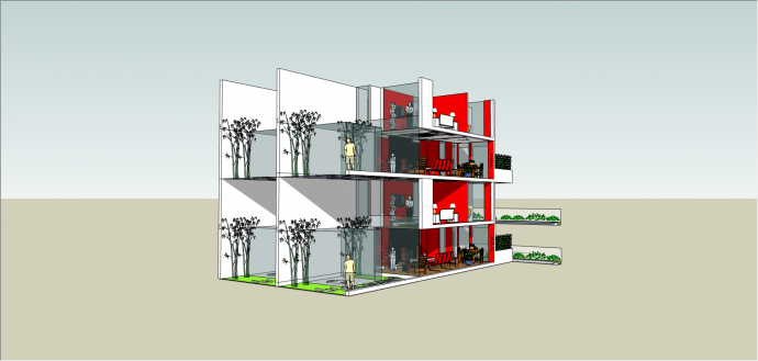 红白双拼多层复式住宅su模型_图1