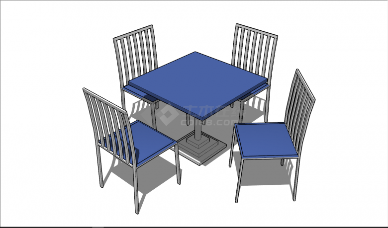 简易四人位蓝色桌椅组合su模型-图二