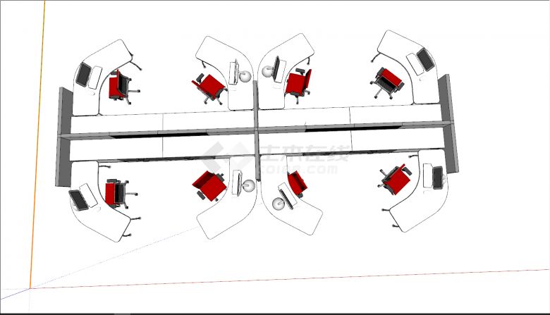 双圆环绕式办公室桌椅组合su模型-图一