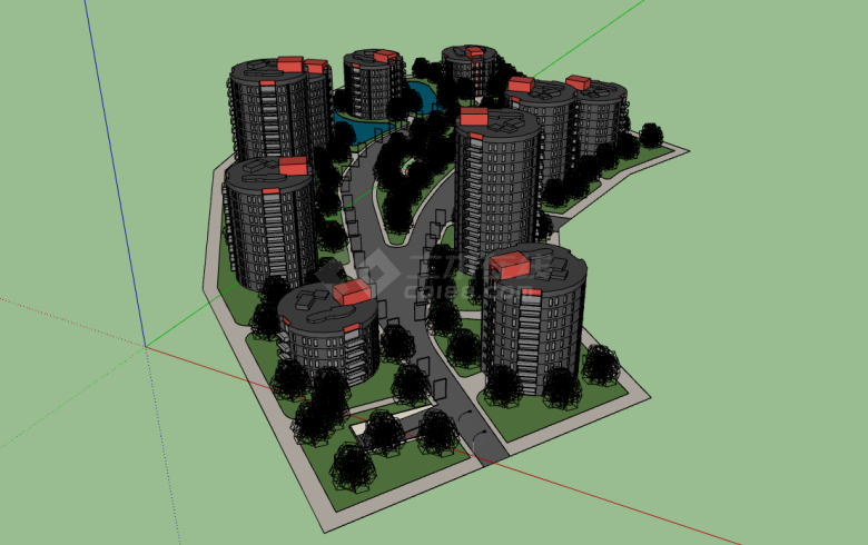 小区居住区规划建筑su模型 -图二