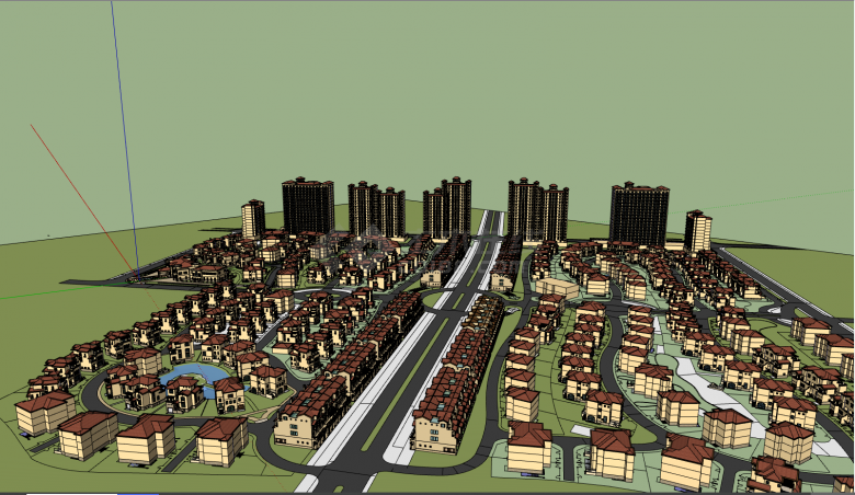 多栋有别墅跟高层组成的豪华社区住宅小区居住区规划建筑方案SU模型 -图二