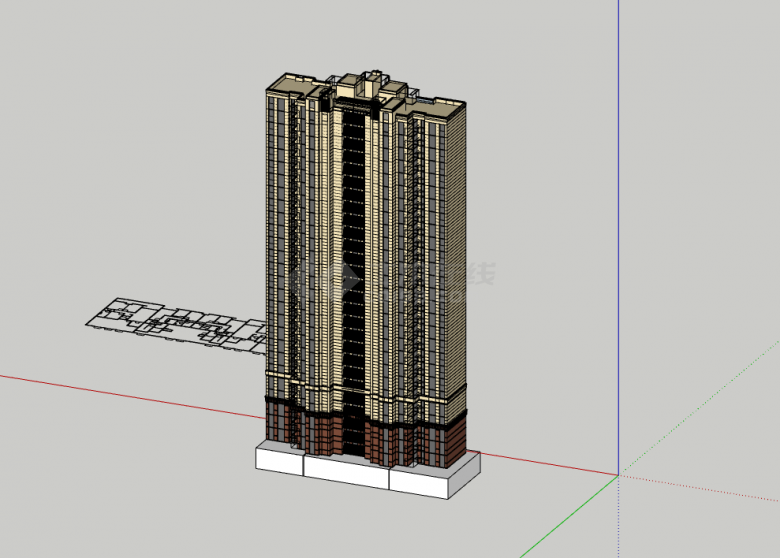 高层独栋住户建筑设计su模型-图二