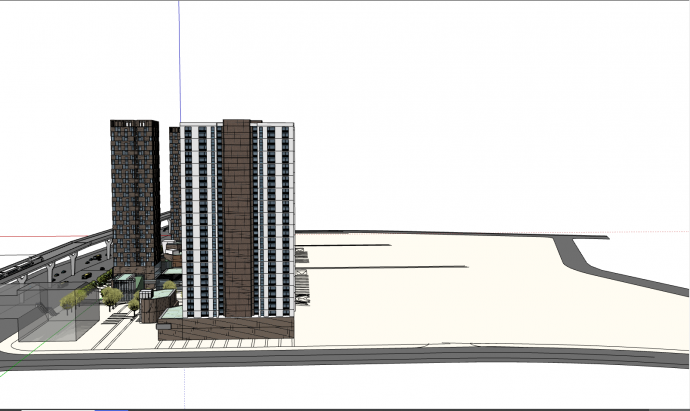出行方便的带多层建筑的小区su模型_图1