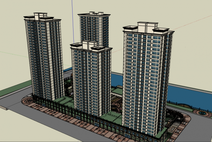 新古典高层住宅大楼建筑su模型_图1