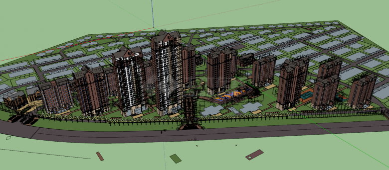 现代城市大型小区规划建筑su模型-图一