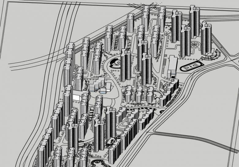 超大规模现代居住区su模型-图二