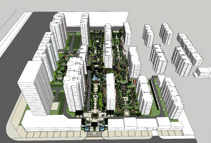 新中式大型豪华高档住宅小区建筑su模型_图1