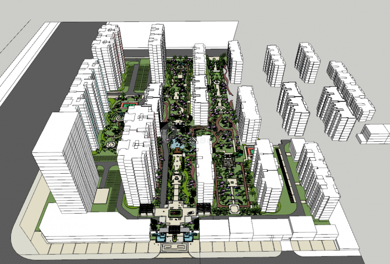 新中式大型豪华高档住宅小区建筑su模型-图一