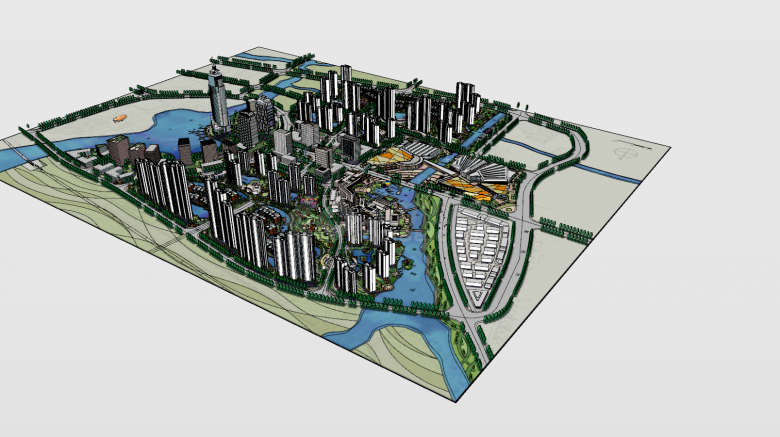 总图规划城市规划全景su模型-图二