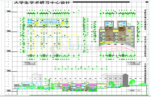 某地大学生学术研习中心设计CAD图纸-图一