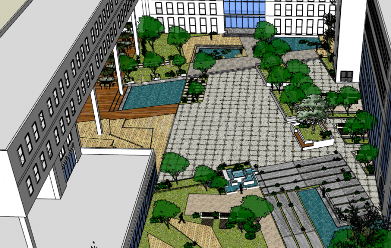白蓝新式建筑内庭景观sketchupsu模型-图一