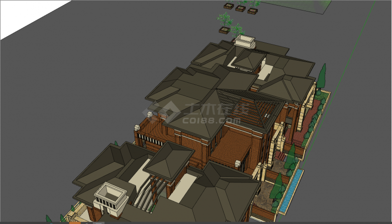 坡屋顶新古典联排建筑su模型-图二