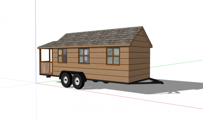 棕色斜顶木屋造型拖挂房车su模型_图1