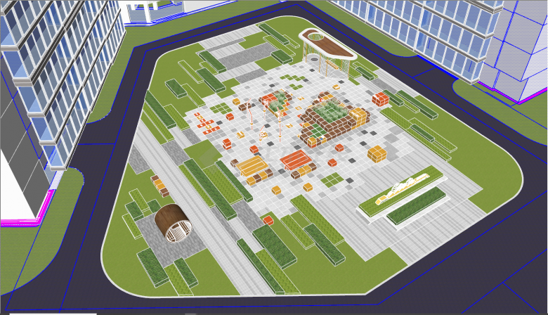 现代小区广场公园景观建筑草图su模型-图二