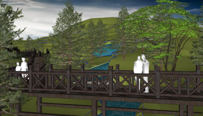 超大规模独木桥雨水花园湿地su模型 _图1
