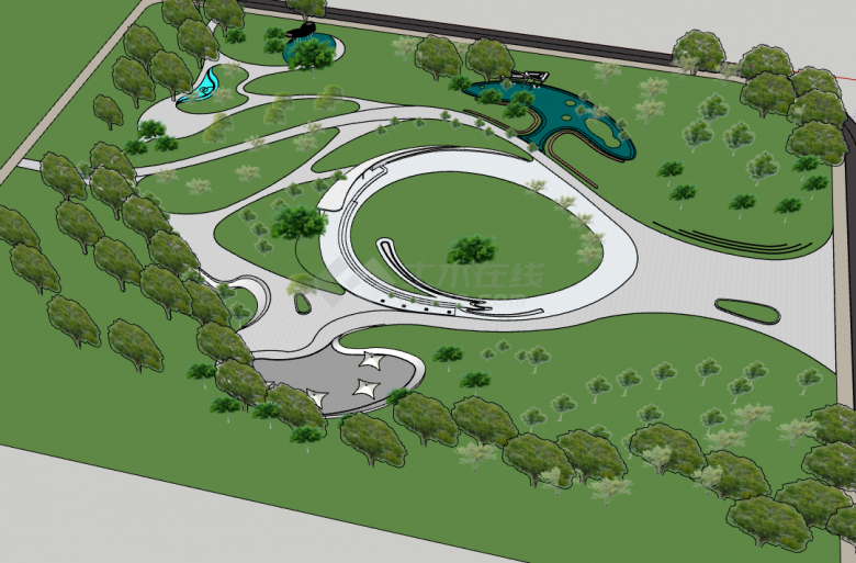 白色圆圈雨水花园湿地SU模型 -图二