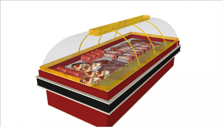 现代红色生鲜肉货架su模型-图二