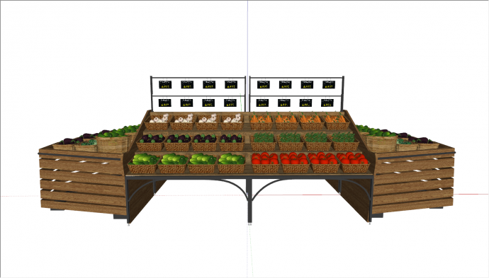 现代大型椭圆形木制生鲜果蔬货架su模型_图1