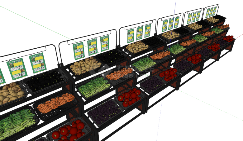 超市常规生鲜果蔬货架su模型-图二