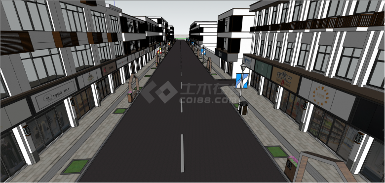 现代都市步行街道su模型-图二