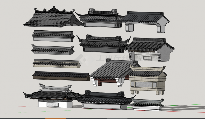 中式的多样的屋檐屋顶su模型-图二