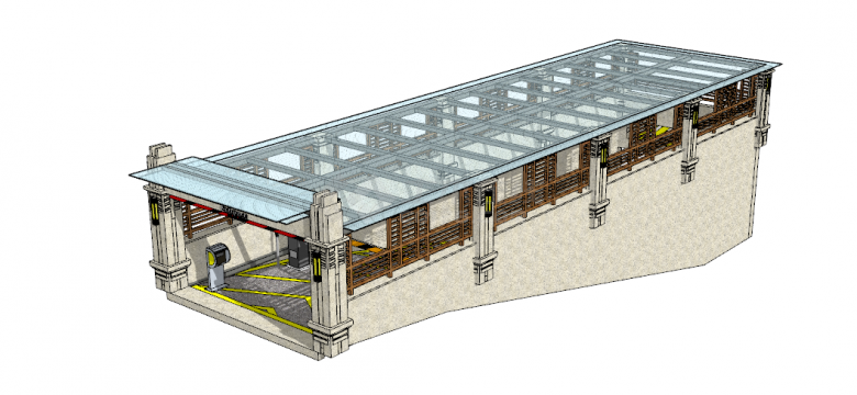 带挡车杆的透明玻璃封顶的地铁出入口 su模型-图二