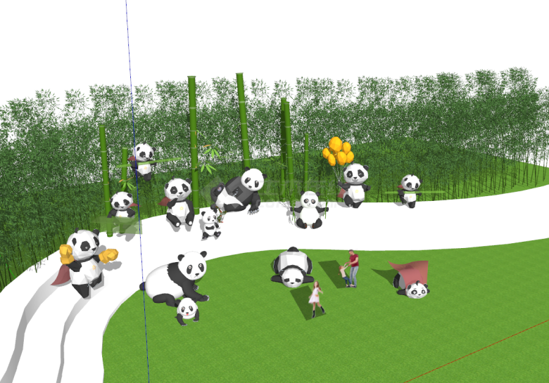 现代可爱大熊猫雕塑su模型-图二