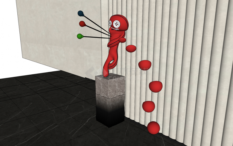 红色中镖人偶散落大小半球现代雕塑su模型-图二