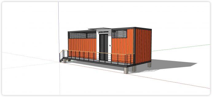 橙色单个集装箱公共浴室空间su模型_图1