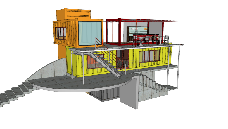 现代彩色半地下室集装箱建筑房屋su模型-图二