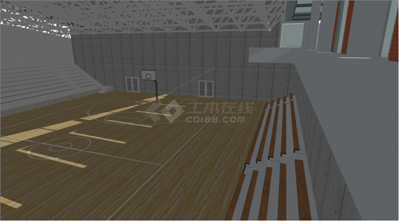 现代中学小型木地板篮球馆su模型-图二