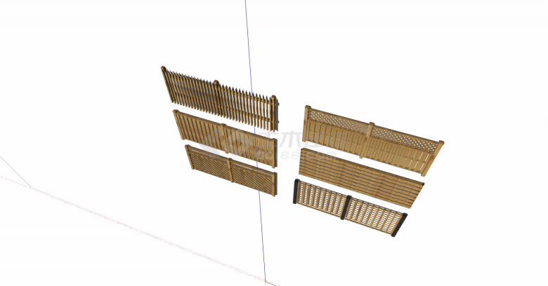 六种长方形木质栏杆su模型-图一