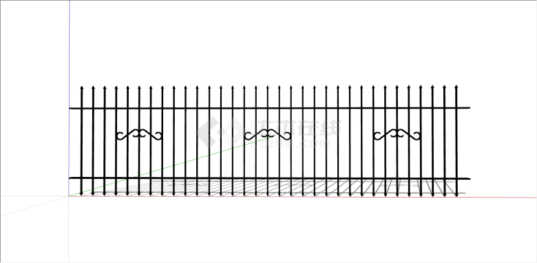 都市黑色铁制栅栏su模型-图二