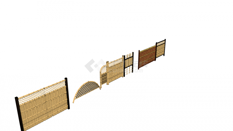 中式六个形状各异篱笆栅栏su模型-图二