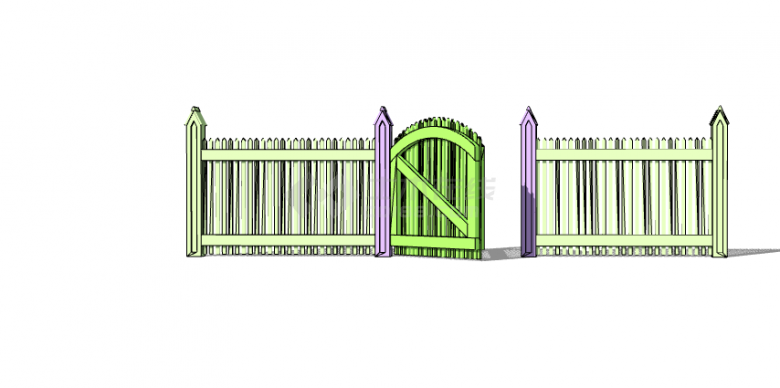 绿色紫色篱笆栅栏SU模型 -图一