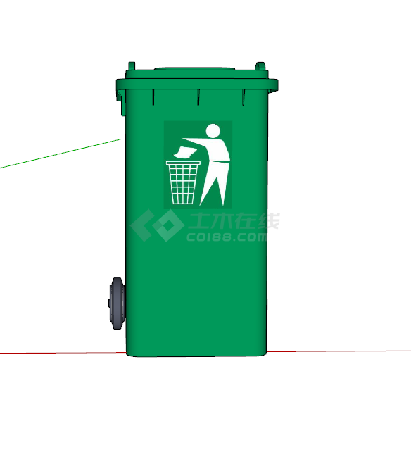 单个绿色可移动垃圾箱su模型-图一