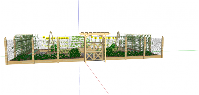 中式网格木制围栏菜园 su模型_图1