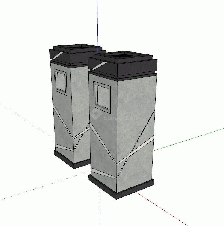 现代大理石立式带烟灰缸垃圾桶su模型-图二