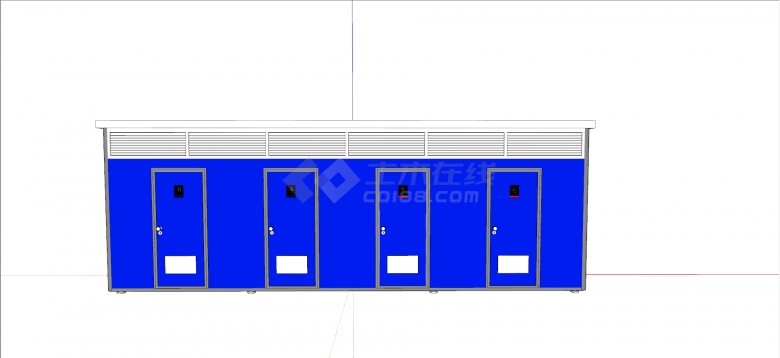 平顶蓝白色集装箱式活动板房SU模型-图一