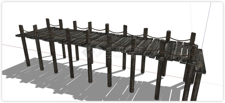 腐木地板木桩桥墩无扶手景观栈道su模型-图一