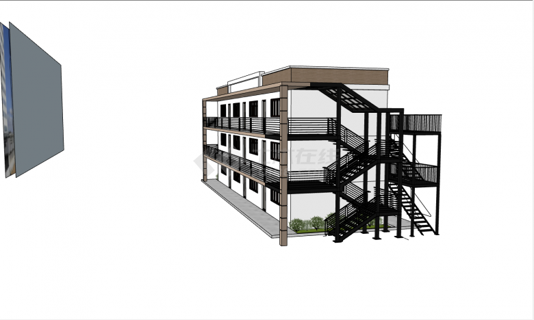 三层12间房屋平顶外置钢架楼梯活动板房su模型-图二