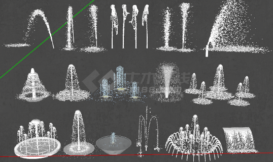 有多喷头有蓝色的现代水景喷泉组合su模型-图一
