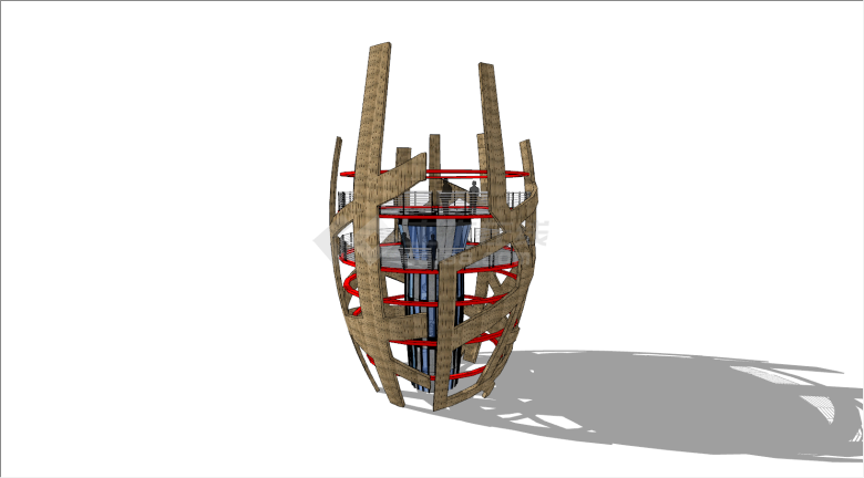 圆形平台瞭望塔建筑物su模型-图二
