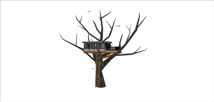 现代白色攀爬式树屋su模型_图1