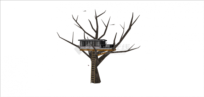 现代白色攀爬式树屋su模型-图一